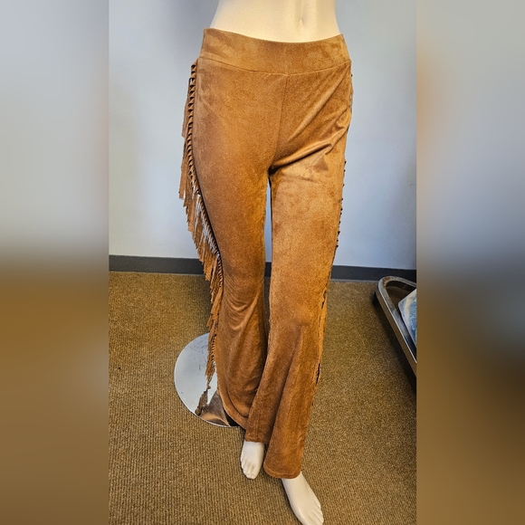 Back In The Saddle Suede Fringe Bell Bottom Pants - Picture 1 of 4